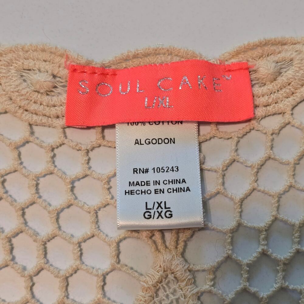Soul Cake Crochet Lace Vest Womens Size L/XL Tan 100% Cotton Bohemian Festival - Picture 3 of 7